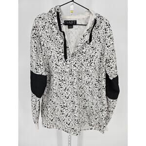 G-Net Mens Sz L Pullover Windbreaker Jacket Hooded Black White Spatter Print